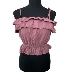 American Eagle Crop Top Cold Shoulder Spaghetti‎ Strap Ruffled Pink Size XS